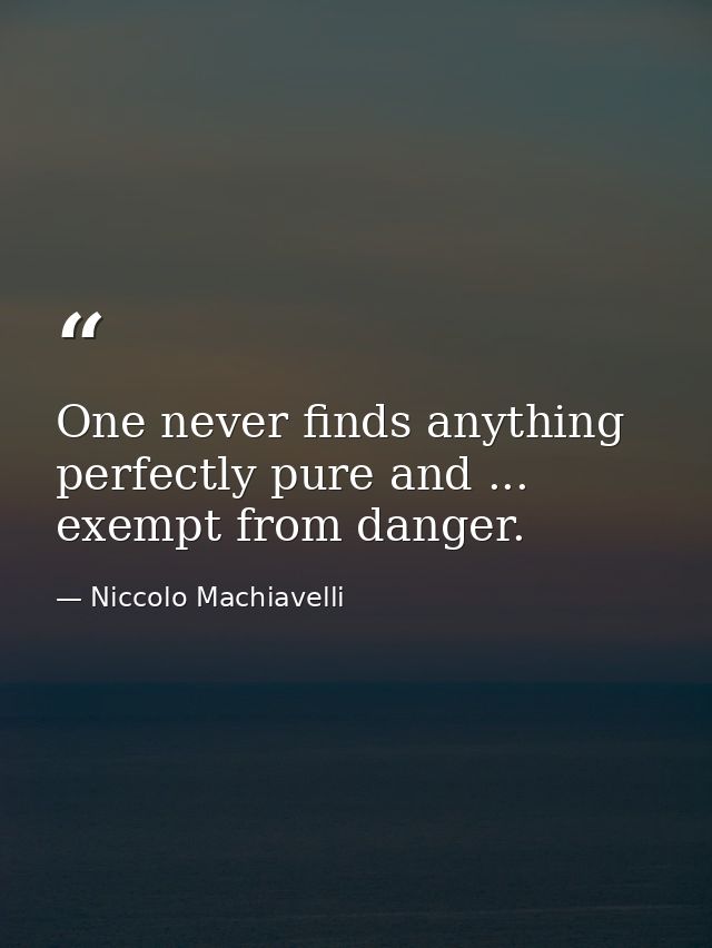One never finds anything perfectly pure and ... exempt from danger. — Niccolo Machiavelli