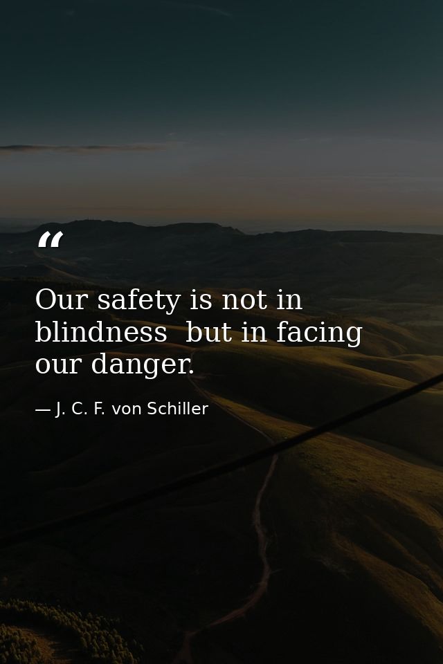 Our safety is not in blindness  but in facing our danger. — J. C. F. von Schiller