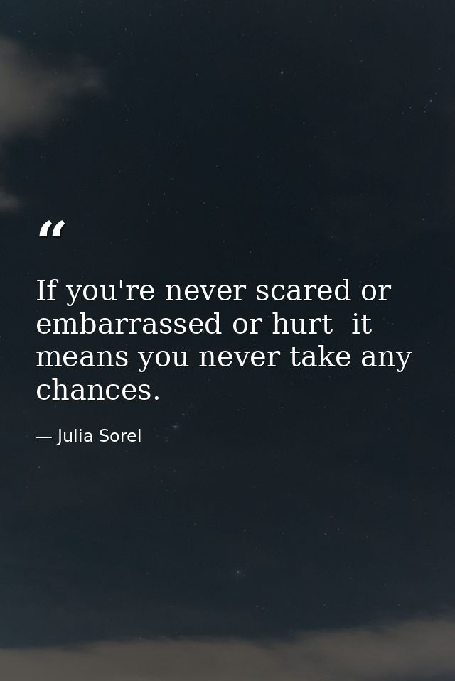 If you're never scared or embarrassed or hurt  it means you never take any chances. — Julia Sorel