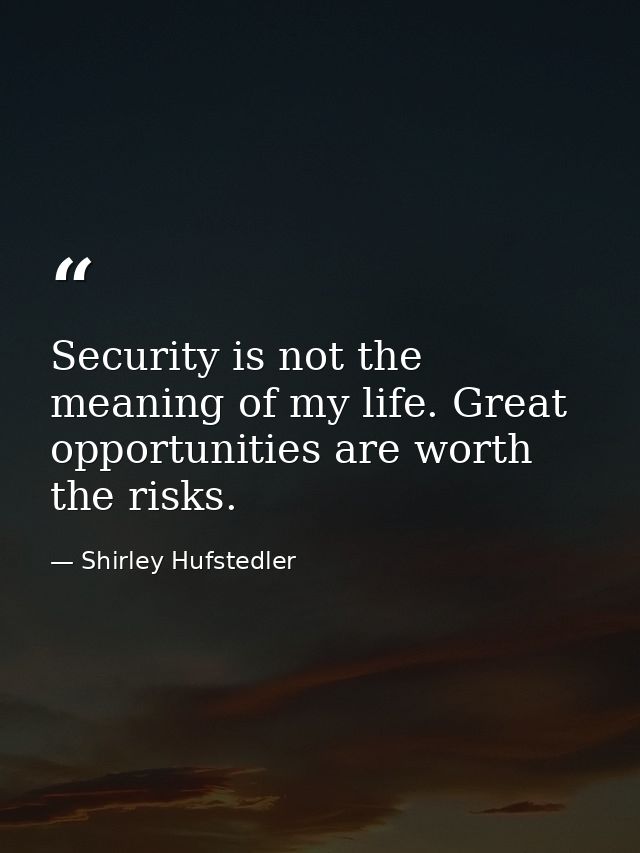 Security is not the meaning of my life. Great opportunities are worth the risks. — Shirley Hufstedler