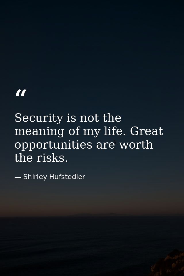 Security is not the meaning of my life. Great opportunities are worth the risks. — Shirley Hufstedler