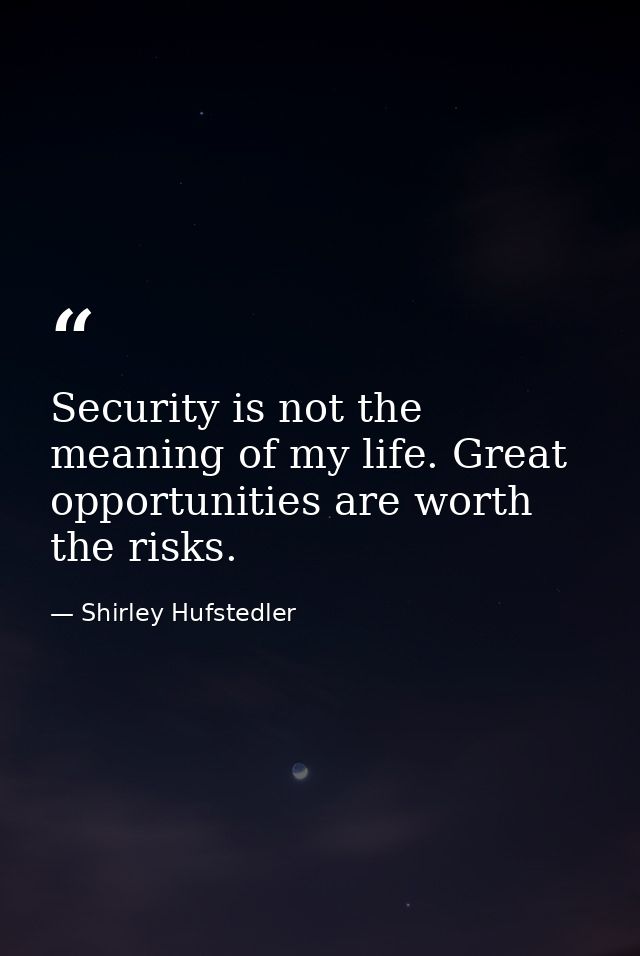 Security is not the meaning of my life. Great opportunities are worth the risks. — Shirley Hufstedler