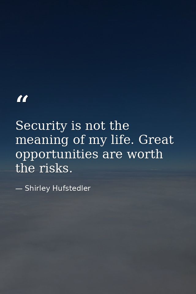 Security is not the meaning of my life. Great opportunities are worth the risks. — Shirley Hufstedler