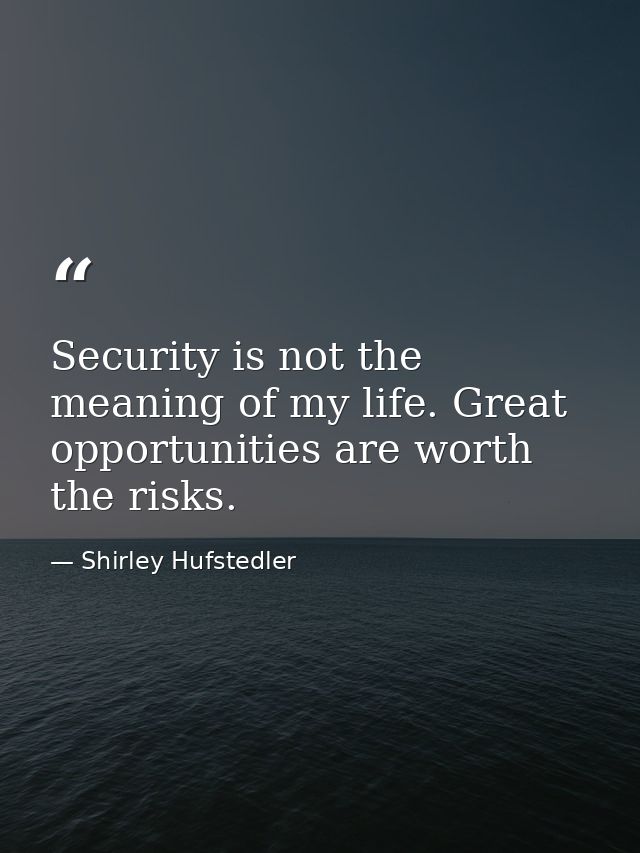 Security is not the meaning of my life. Great opportunities are worth the risks. — Shirley Hufstedler