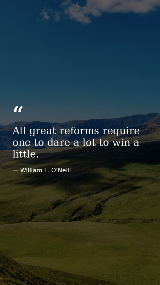 All great reforms require one to dare a lot to win a little. — William L. O'Neill