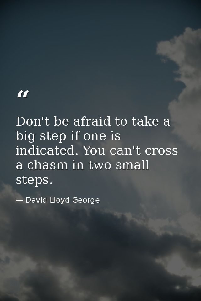 Don't be afraid to take a big step if one is indicated. You can't cross a chasm in two small steps. — David Lloyd George