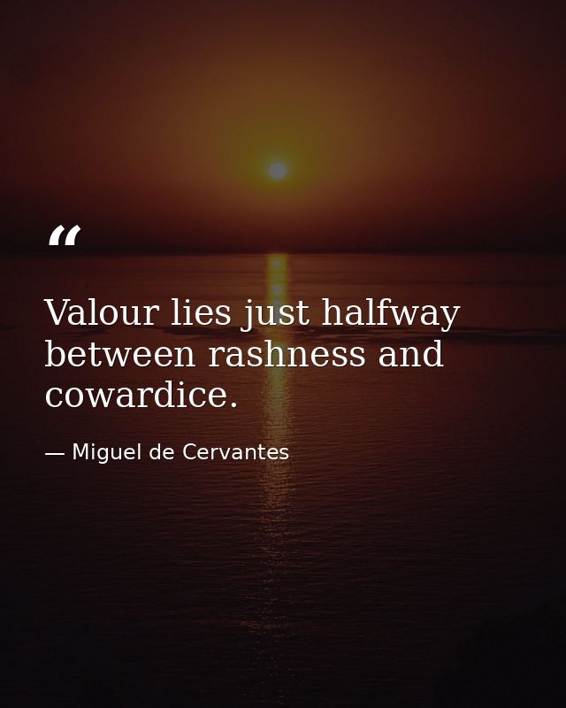 Valour lies just halfway between rashness and cowardice. — Miguel de Cervantes