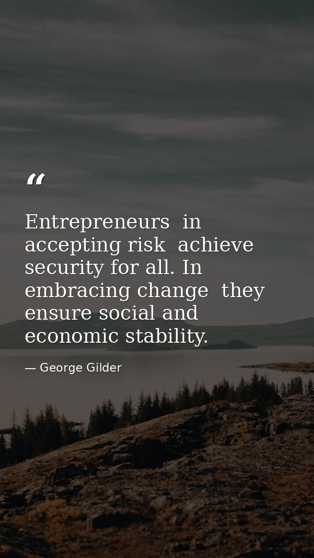 Entrepreneurs  in accepting risk  achieve security for all. In embracing change  they ensure social and economic stabili — George Gilder