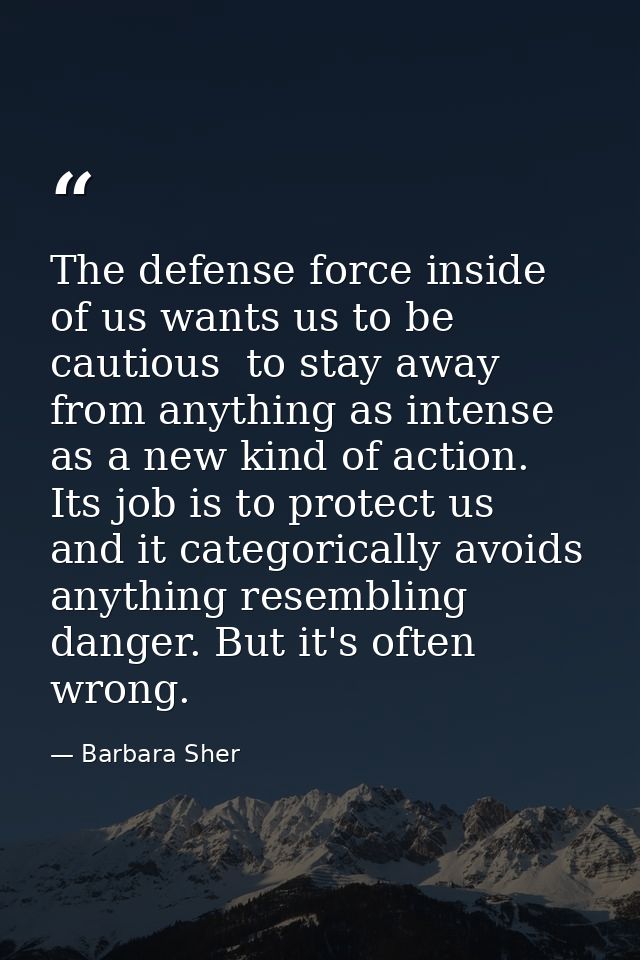 The defense force inside of us wants us to be cautious  to stay away from anything as intense as a new kind of action. I — Barbara Sher