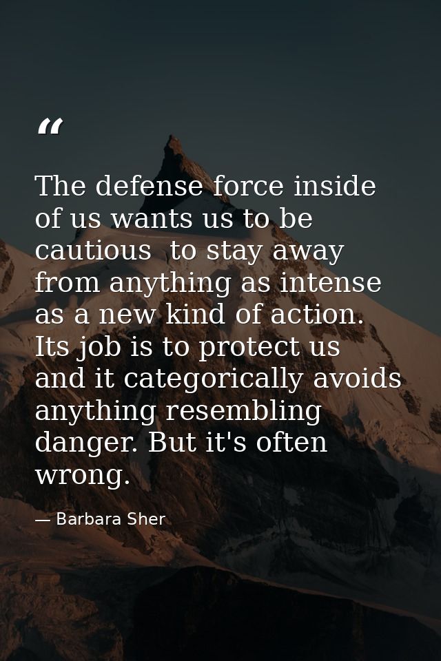 The defense force inside of us wants us to be cautious  to stay away from anything as intense as a new kind of action. I — Barbara Sher