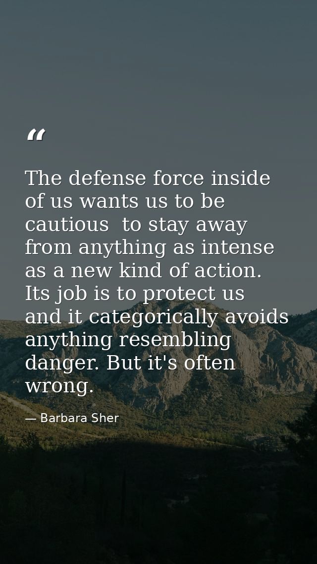 The defense force inside of us wants us to be cautious  to stay away from anything as intense as a new kind of action. I — Barbara Sher