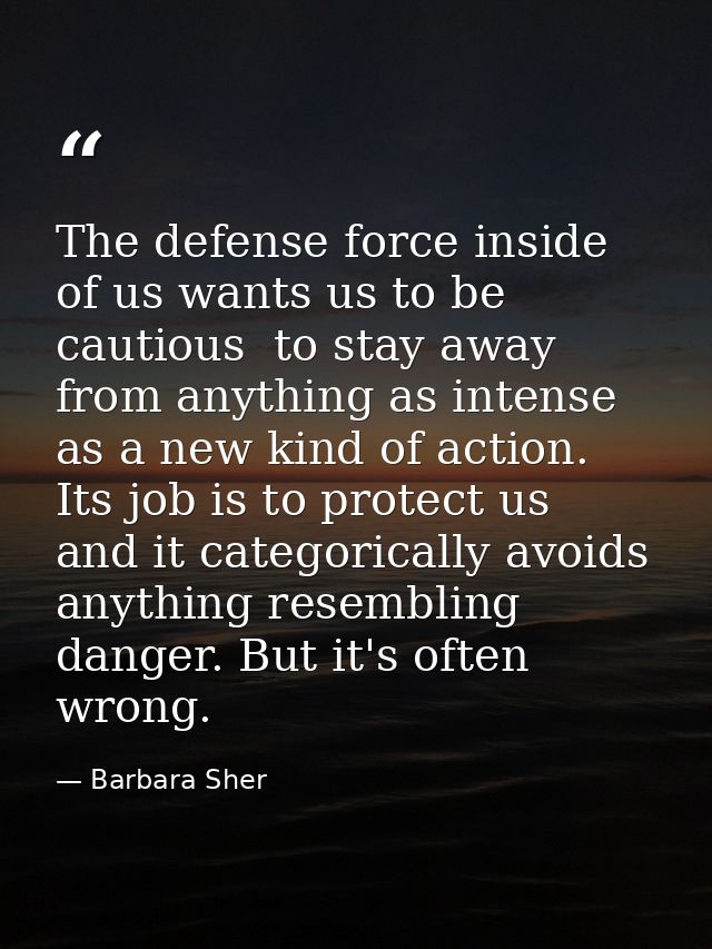 The defense force inside of us wants us to be cautious  to stay away from anything as intense as a new kind of action. I — Barbara Sher