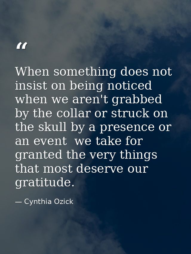 When something does not insist on being noticed  when we aren't grabbed by the collar or struck on the skull by a presen — Cynthia Ozick