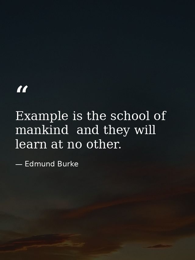 Example is the school of mankind  and they will learn at no other. — Edmund Burke