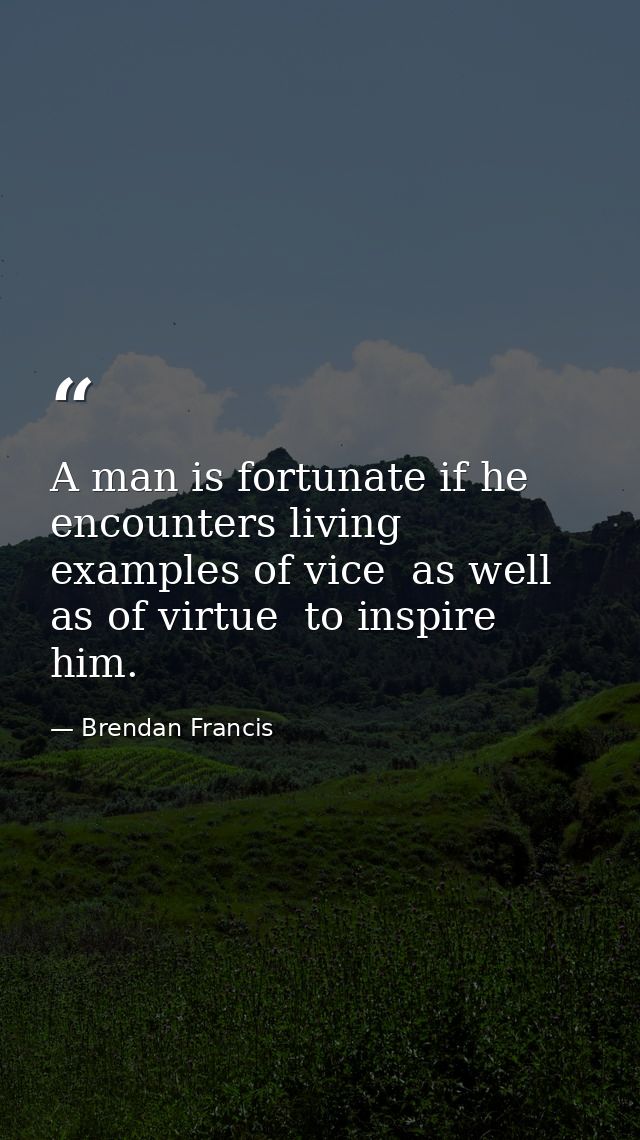 A man is fortunate if he encounters living examples of vice  as well as of virtue  to inspire him. — Brendan Francis