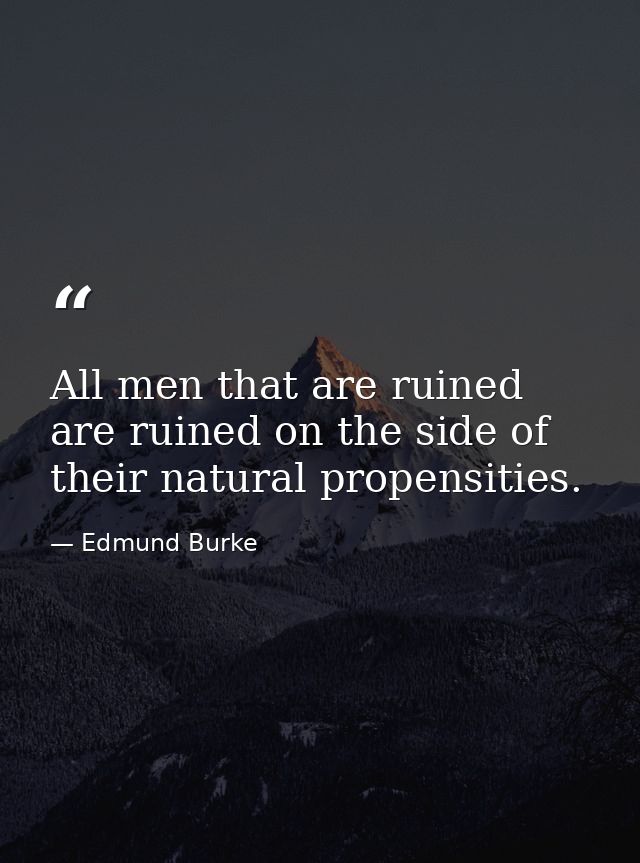 All men that are ruined are ruined on the side of their natural propensities. — Edmund Burke