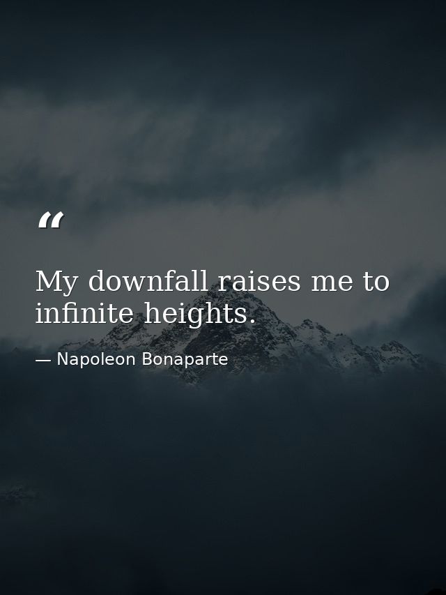 My downfall raises me to infinite heights. — Napoleon Bonaparte