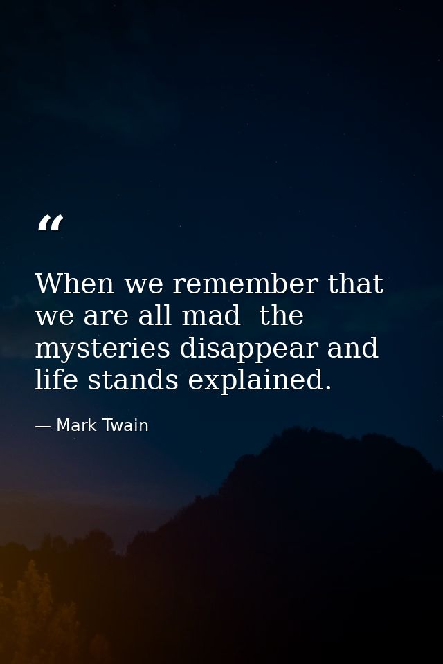 When we remember that we are all mad  the mysteries disappear and life stands explained. — Mark Twain