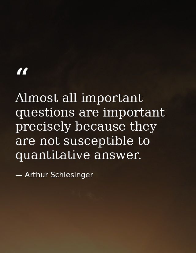 Almost all important questions are important precisely because they are not susceptible to quantitative answer. — Arthur Schlesinger