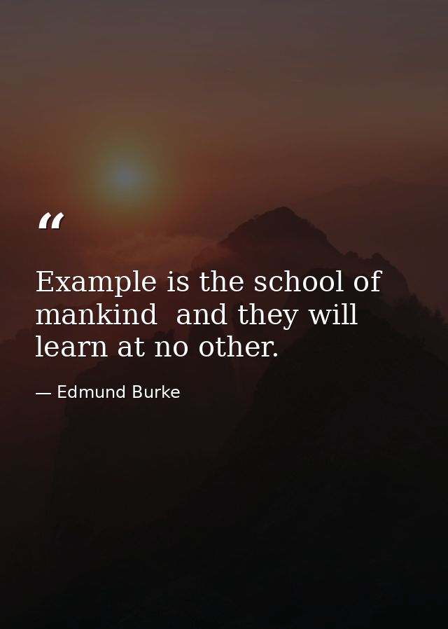 Example is the school of mankind  and they will learn at no other. — Edmund Burke