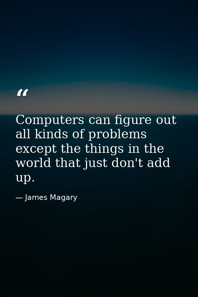 Computers can figure out all kinds of problems  except the things in the world that just don't add up. — James Magary