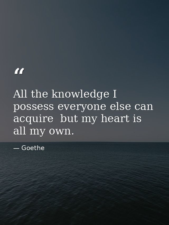 All the knowledge I possess everyone else can acquire  but my heart is all my own. — Goethe