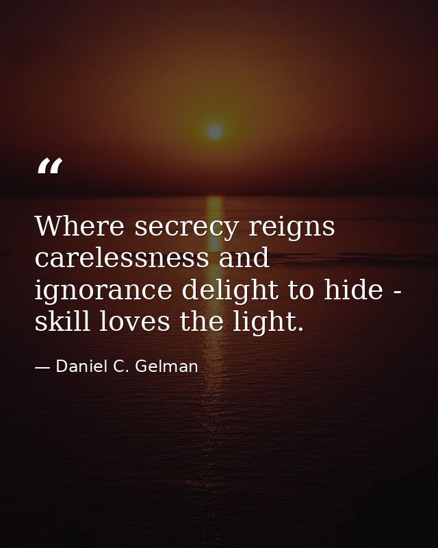 Where secrecy reigns  carelessness and ignorance delight to hide - skill loves the light. — Daniel C. Gelman