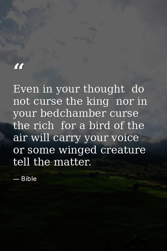 Even in your thought  do not curse the king  nor in your bedchamber curse the rich  for a bird of the air will carry you — Bible