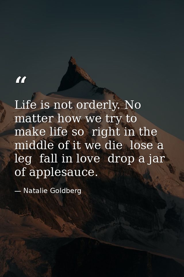 Life is not orderly. No matter how we try to make life so  right in the middle of it we die  lose a leg  fall in love  d — Natalie Goldberg