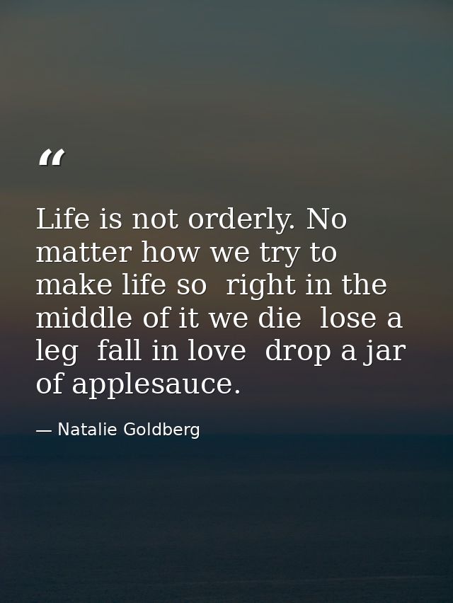 Life is not orderly. No matter how we try to make life so  right in the middle of it we die  lose a leg  fall in love  d — Natalie Goldberg