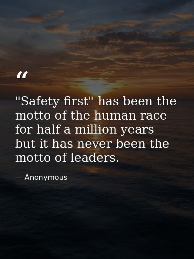 "Safety first" has been the motto of the human race for half a million years  but it has never been the motto of leaders — Anonymous