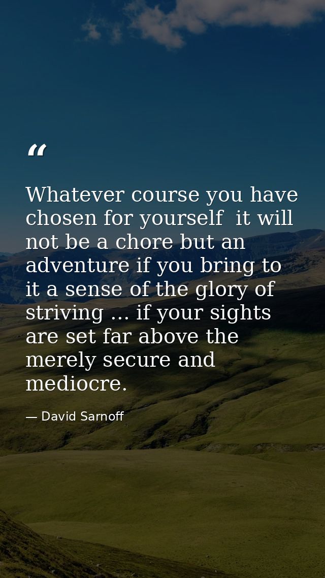 Whatever course you have chosen for yourself  it will not be a chore but an adventure if you bring to it a sense of the  — David Sarnoff