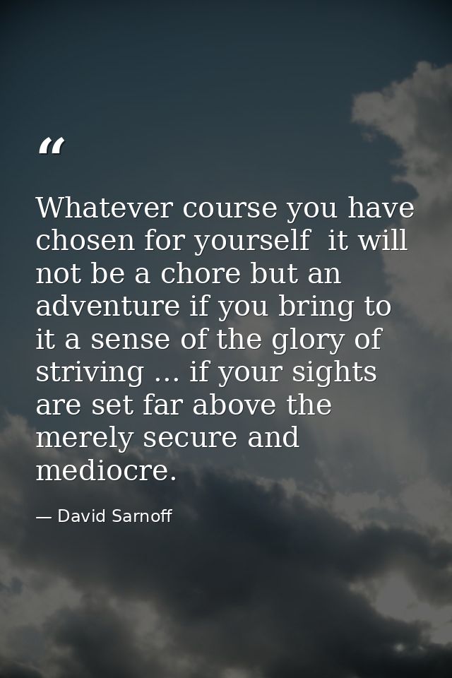 Whatever course you have chosen for yourself  it will not be a chore but an adventure if you bring to it a sense of the  — David Sarnoff