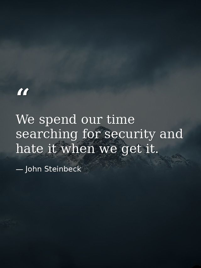 We spend our time searching for security and hate it when we get it. — John Steinbeck