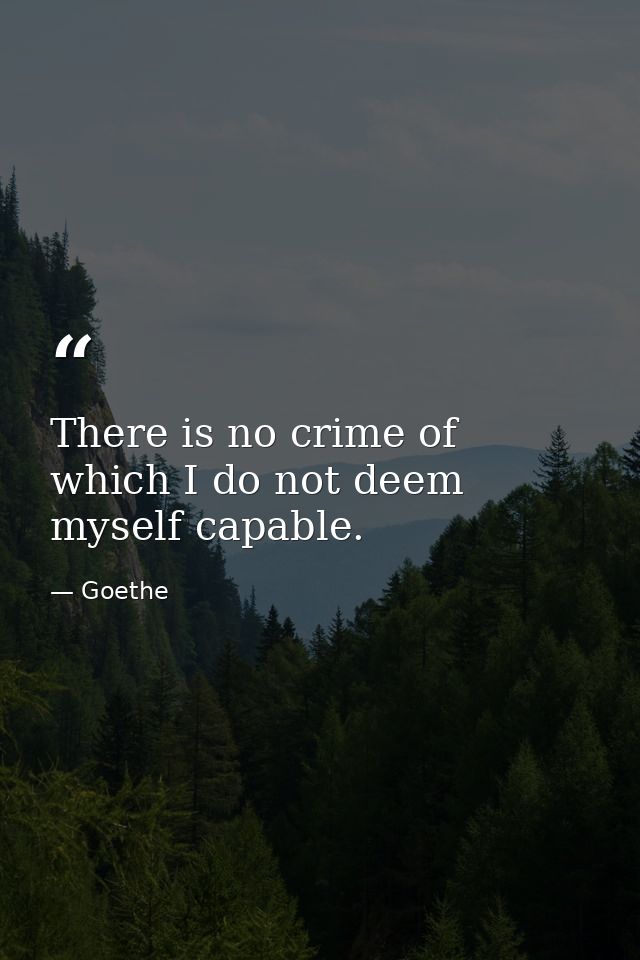There is no crime of which I do not deem myself capable. — Goethe
