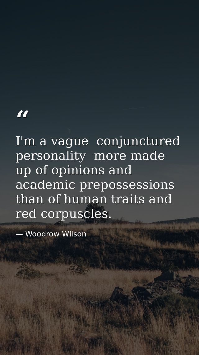 I'm a vague  conjunctured personality  more made up of opinions and academic prepossessions than of human traits and red — Woodrow Wilson