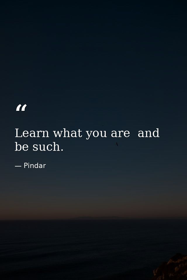 Learn what you are  and be such. — Pindar