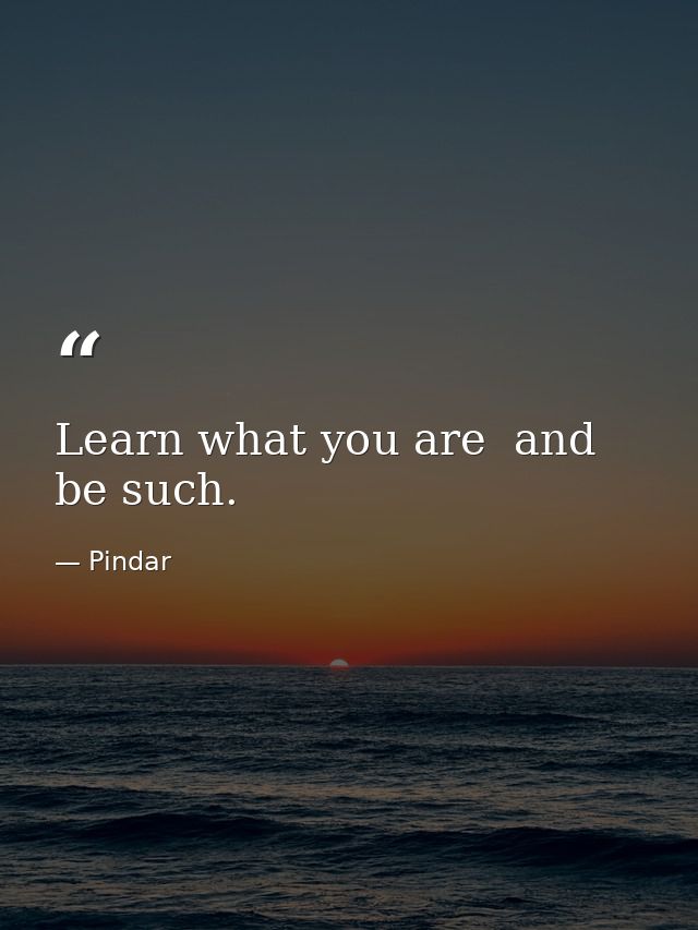 Learn what you are  and be such. — Pindar