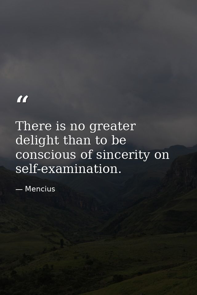 There is no greater delight than to be conscious of sincerity on self-examination. — Mencius