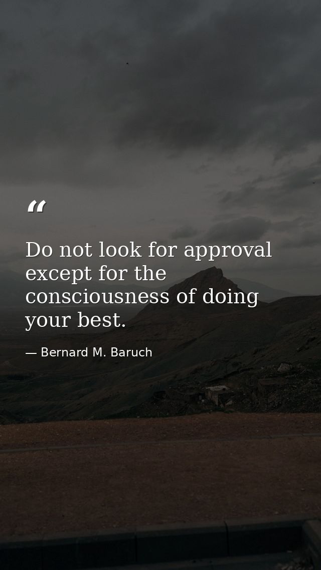 Do not look for approval except for the consciousness of doing your best. — Bernard M. Baruch