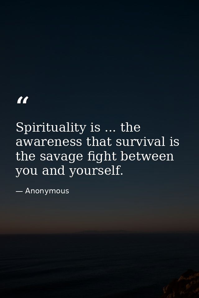 Spirituality is ... the awareness that survival is the savage fight between you and yourself. — Anonymous