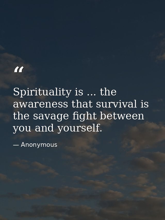 Spirituality is ... the awareness that survival is the savage fight between you and yourself. — Anonymous
