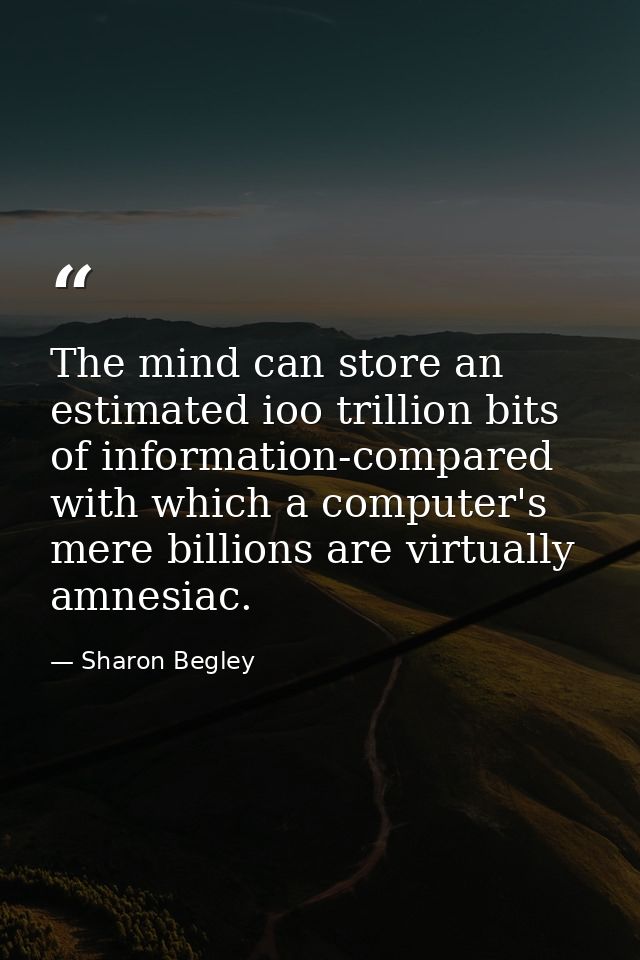 The mind can store an estimated ioo trillion bits of information-compared with which a computer's mere billions are virt — Sharon Begley