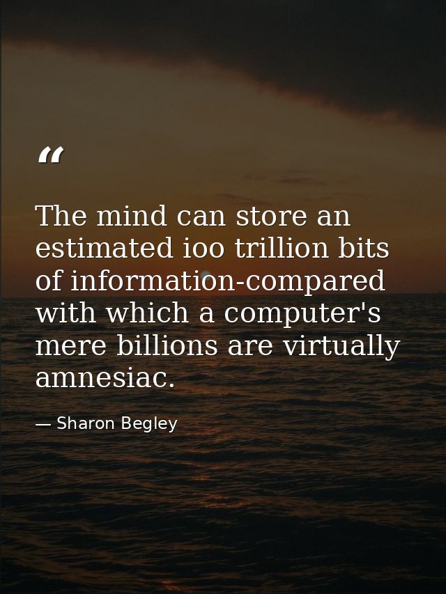 The mind can store an estimated ioo trillion bits of information-compared with which a computer's mere billions are virt — Sharon Begley