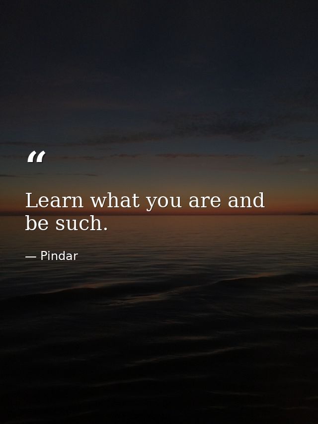 Learn what you are and be such. — Pindar