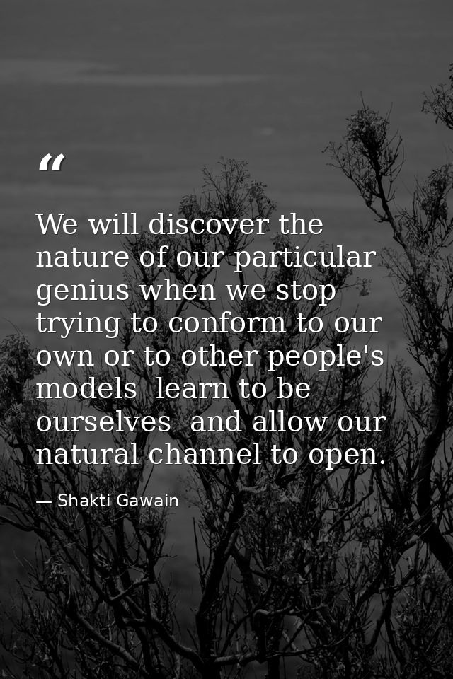 We will discover the nature of our particular genius when we stop trying to conform to our own or to other people's mode — Shakti Gawain