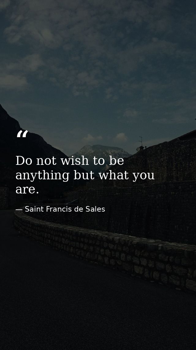Do not wish to be anything but what you are. — Saint Francis de Sales