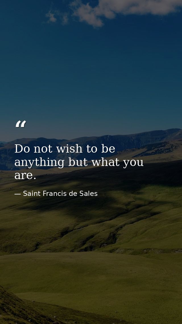 Do not wish to be anything but what you are. — Saint Francis de Sales