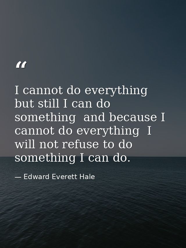 I cannot do everything  but still I can do something  and because I cannot do everything  I will not refuse to do someth — Edward Everett Hale