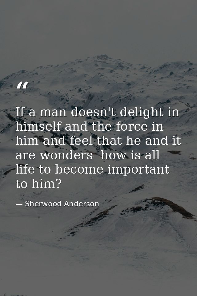 If a man doesn't delight in himself and the force in him and feel that he and it are wonders  how is all life to become  — Sherwood Anderson